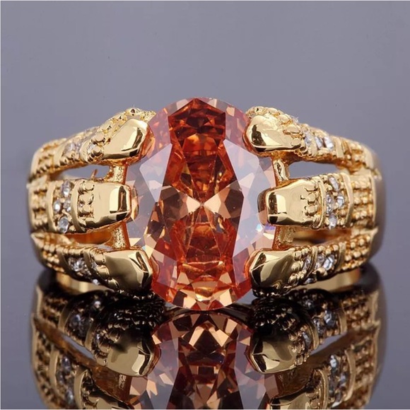 Mens Solitaire Champagne Cz Yellow Gold Plated Wedding Rings Gift Ring size 8/9 - Picture 3 of 17